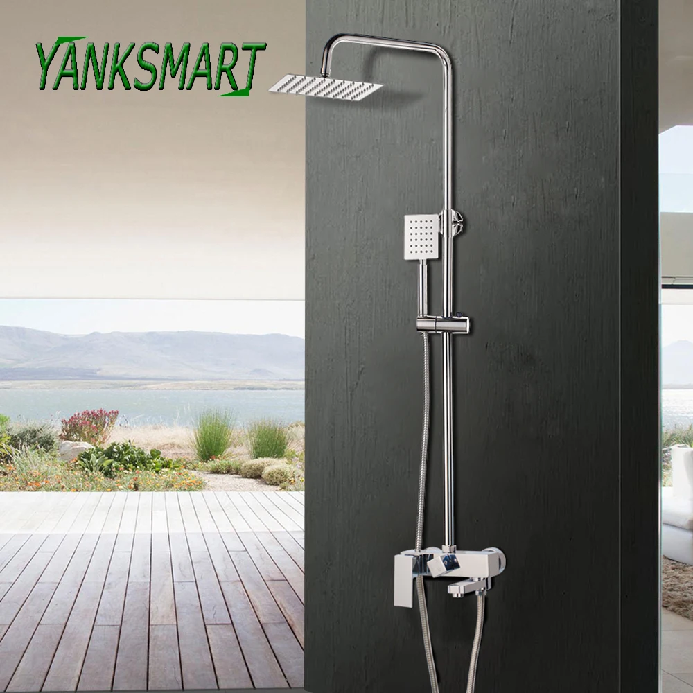 

YANKSMART 8 Inch Shower Nozzle Bathroom Showers Faucet Set Chrome Polished Wall Mounted Rainfall Faucets Cold And Hot Mixer Tap