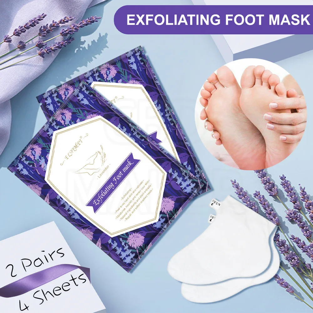 2-Pack 4 sheets Lavender Exfoliating Foot mask care your feet peel away hard skin and repair soften cracked heels & moisturizing