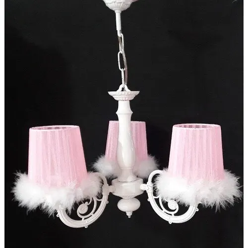 Tekay 3 Sleeve Pink White Feathered Chandelier