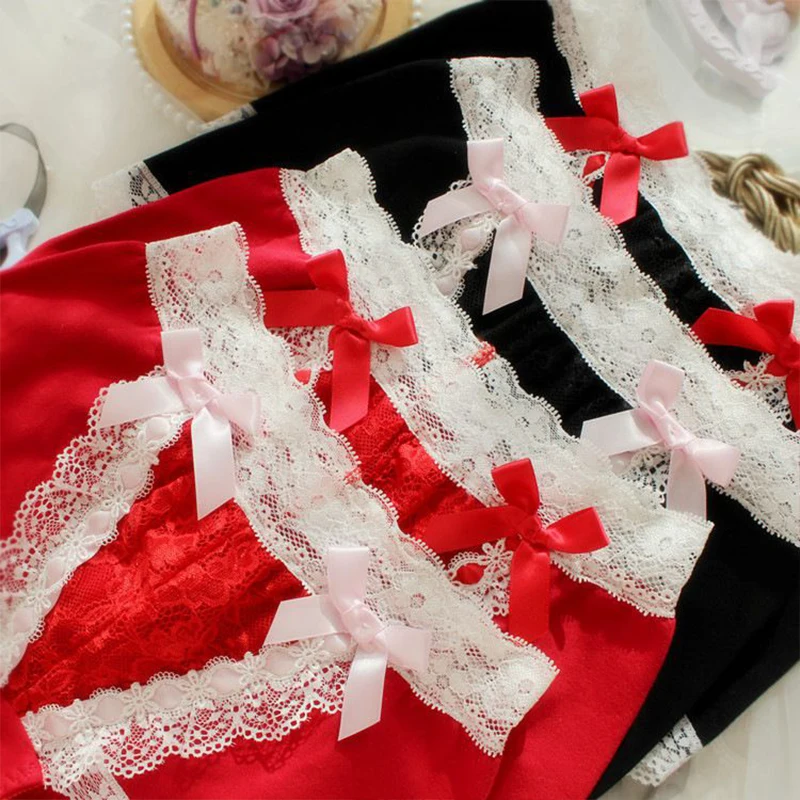 Women Cute Panties Large Sizes New Japanese Kawaii Sexy Lace Red Cotton Underwear Female Plus Size Women\'s Cotton Briefs 7XL