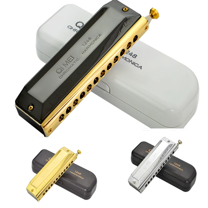 Qimei Harmonica Chromatic 1248 Key of C Professional Mouth Ogan WoodwindInstrumento Musicais chrometta Harmonica