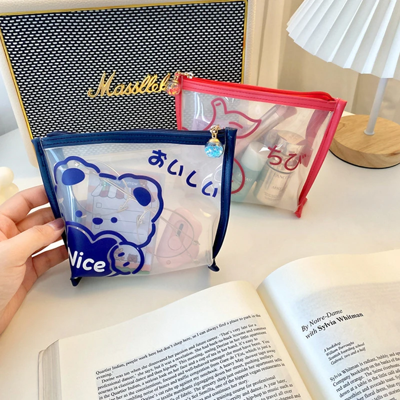 Kawaii cartoon creative transparent cosmetic bag ins travel portable portable toiletry bag waterproof stationery storage bag