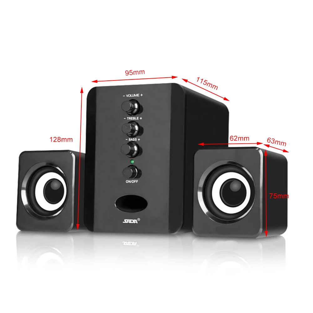 SADA D-202 /D-207 USB Wired Combination Computer Speakers Bass Stereo Music Player Subwoofer Sound Box for Desktop Laptop