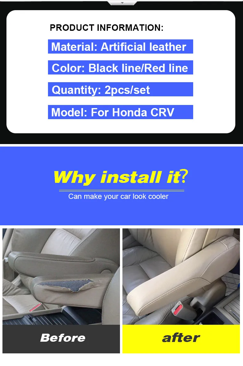 Vtear für honda crv armlehne autos itz seiten polster armlehne kissen innen teile lederbezug zubehör 2007 2008 2011 2017 2018 – Detail 2
