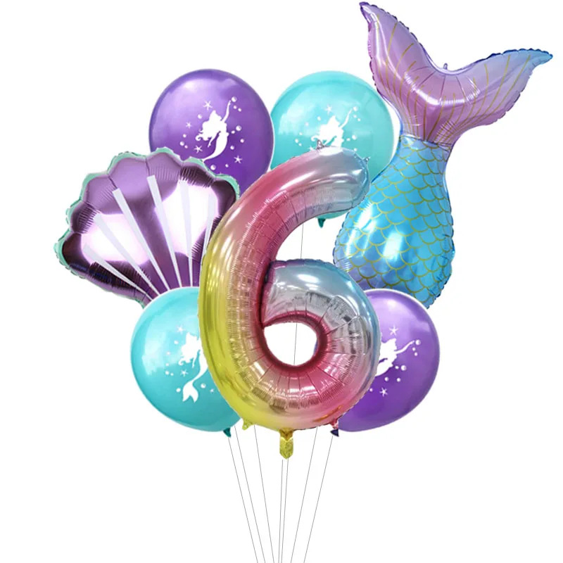 7 teile/los Regenbogen Anzahl Folien Ballons Meerjungfrau Latex Ballon Meerjungfrau Schwanz Globos Geburtstag Party Dekorationen Jahrestag Dekor – Detail 6