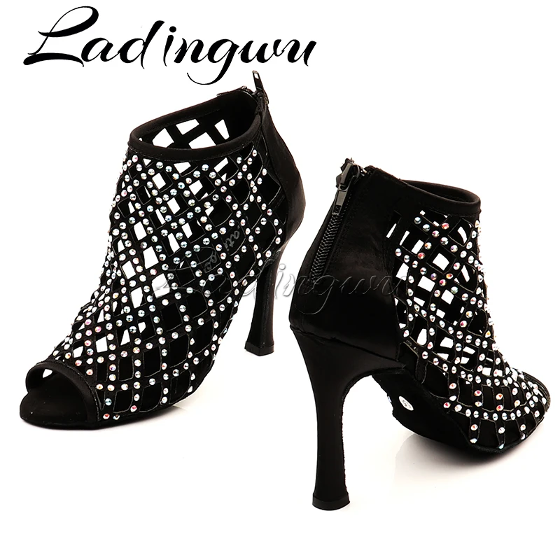 Ladingwu Schwarz Tanz Schuhe Frau Schuhe Dance Latin Sparkle Strass Frauen Ballroom Dance Schuhe Latin Tango Tanz Schuhe 10cm