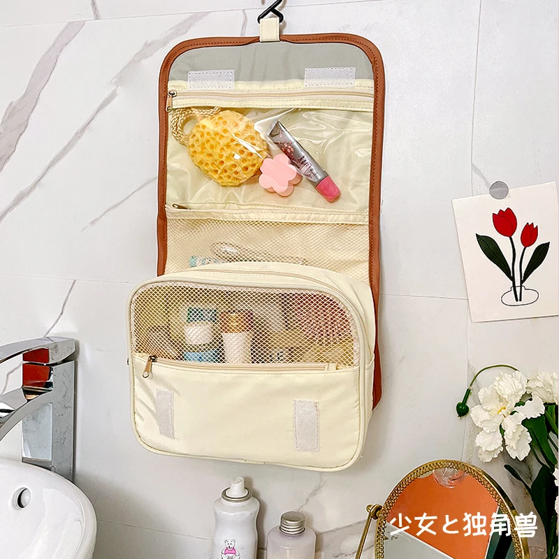 Portable Cosmetic Bag for Women Cartoon Large Capacity Travel Makeup Bags Toiletries Organizer Cute Hanging Bathroom Wash Bags