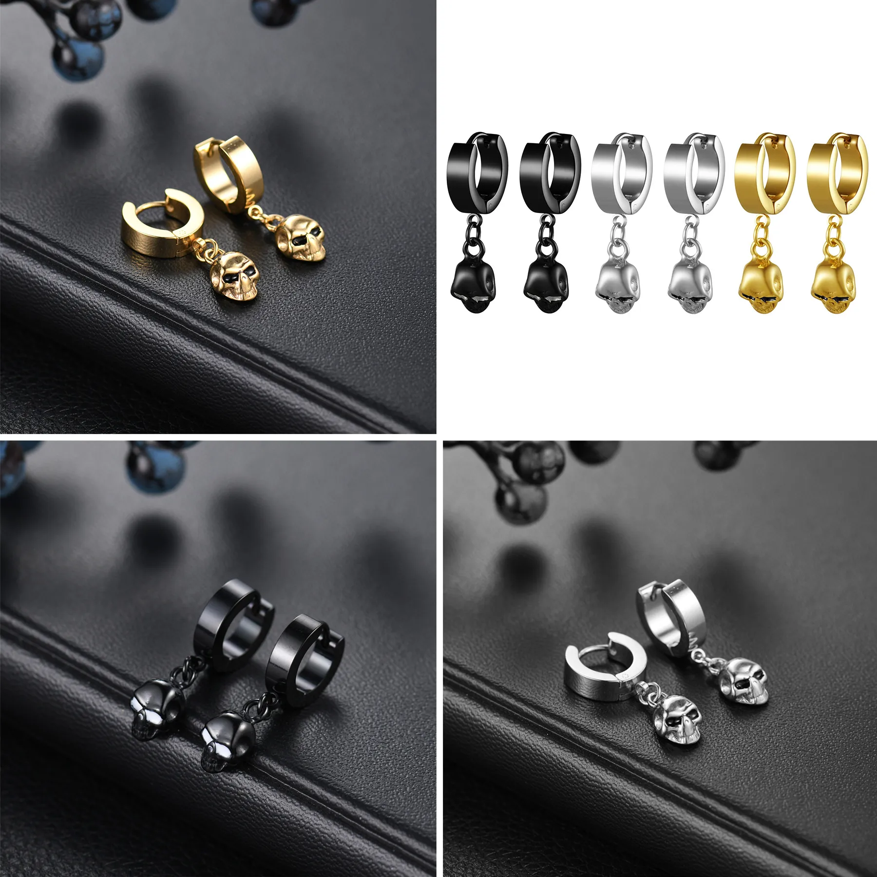 BONISKISSSimple Hip-hop Vintage Punk Skull Stainless Steel Neutral Earrings Men Women Pendant Earring Jewelry Earrings Gifts