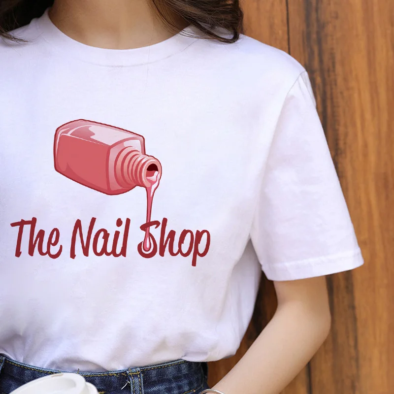 Nail Polish Luxury Kawaii Graphic T Shirt Women Tops O-Neck White Tees Funny Girls Tshirt 2022 Summer Fashion Casual T-Shirt
