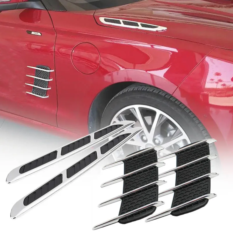 (2 Options) 2Pcs Car Side Air Flow Vent for Fender Hole Cover or 2pcs Car Hood Scoop Bonnet Vent Cover Sticker Exterior Parts