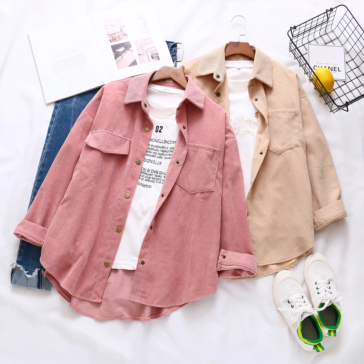 New Women Solid Corduroy Batwing Sleeve Vintage Blouse Turn-Down Collar Loose Top Button Up Pink Shirt Feminina Blusa T9D609T