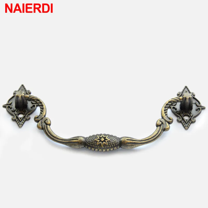 NAIERDI Zinc Alloy Antique Furniture Handles Carved Handle Drawer Door Knobs Jewelry Box Bronze Cabinet Pulls Furniture Handware