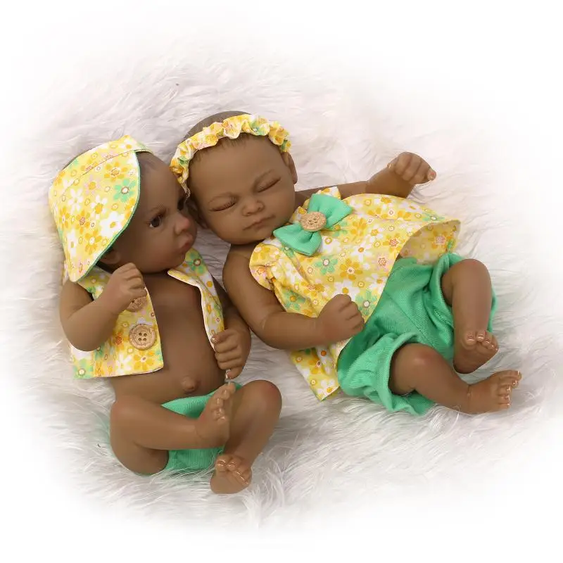 Mini 27cm African American Doll Reborn Baby Dolls Alive Bebe Newborn Silicone Inteiro Mini Toddler Child Accompany Bath Play Toy