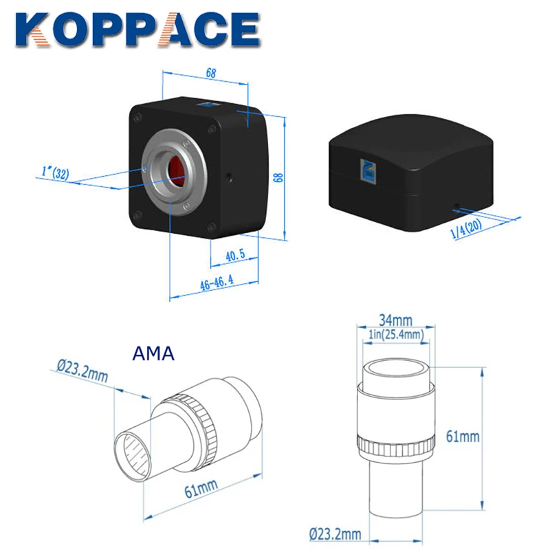 KOPPCE 18 MP Microscope Camera USB3.0 Adjustable Focus 0.5X Industrial Camera Electronic Eyepiece 23.2mm to 30mm Und 30.5mm