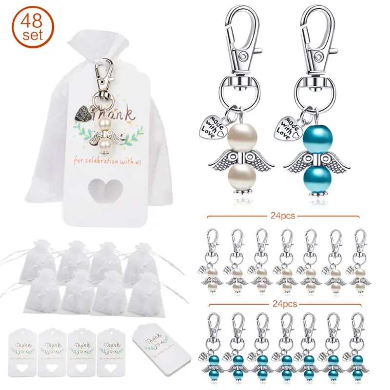 48pcs/set Angel Favor Keychains Keyring Thank You Kraft Tags Candy Bags for Baby Shower Wedding Party Decoration