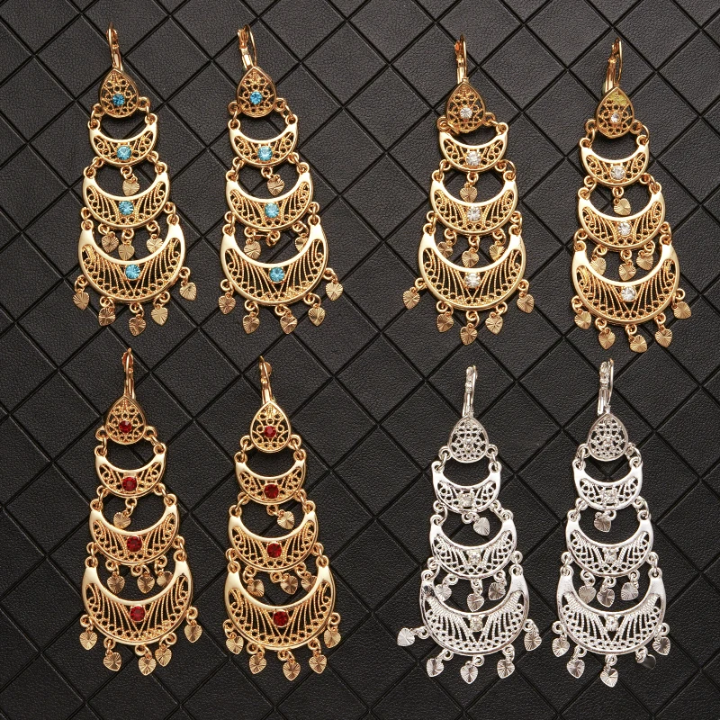 Algerian Abaya Wedding Jewelry Gold Plated Earrings For Girls Luxury Moon Shaped Women's Alloy Pendant Earrings Accessories image 6