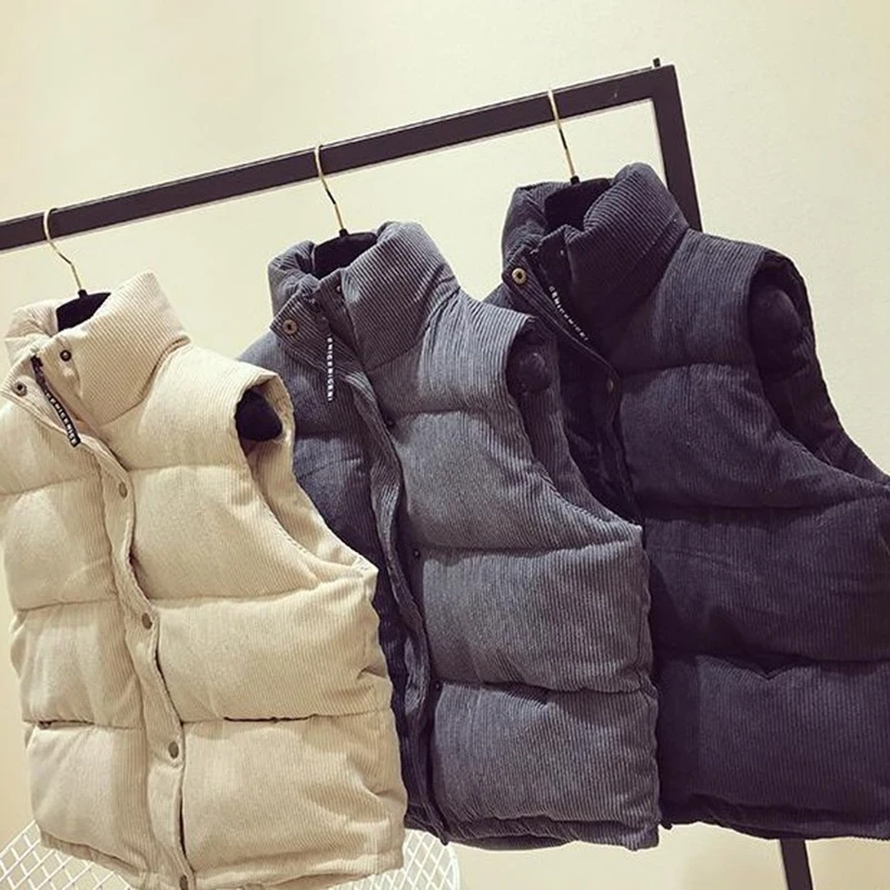 2023 gilet senza maniche da donna inverno caldo 2XL giacca in cotone di velluto a coste gilet senza maniche da donna semplice Veats