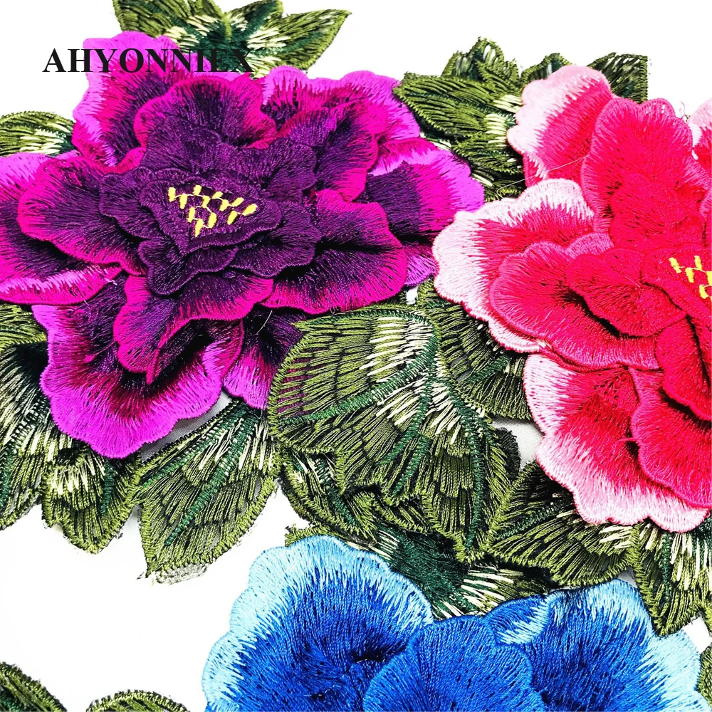 High Quality 3D Peony Sew On Embroidery Patch Flower Applique Patches For Clothing Jeans Blooming Appliques Parches 22cm x 20cm