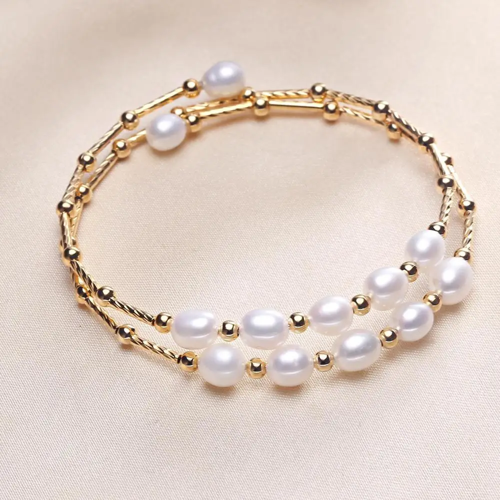 MADALENA SARARA 6-7mm Genuine Freshwater Pearl Bracelet Rice Shape Pearl Bracelet