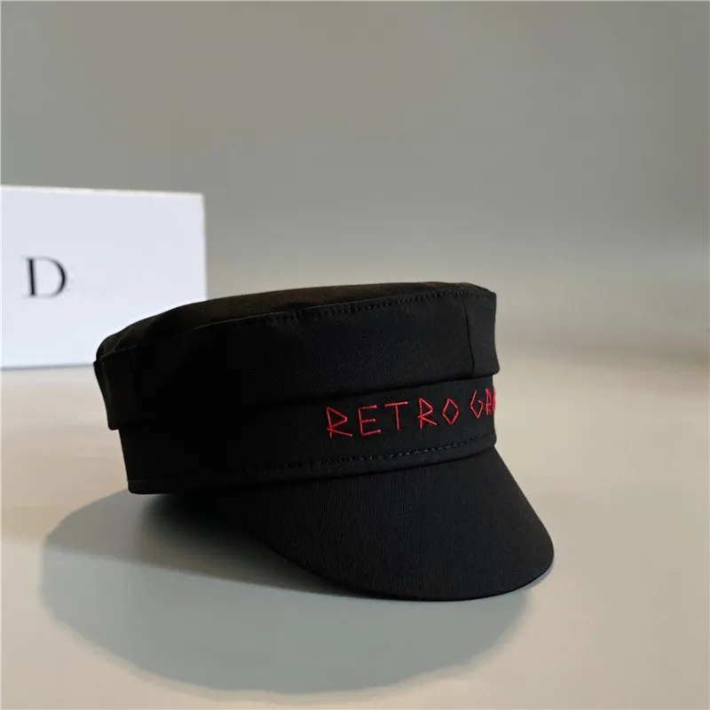 2021 New Black Cotton Letter Newsboy Caps Women Flat Militray Caps