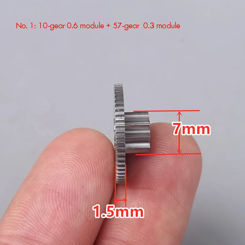 57 Teeth Precision Metal Motor Gear Wheel 0.3 Modulus with Small 10 /11 Teeth 2mm Hole Diameter Speed Reduction Gearbox