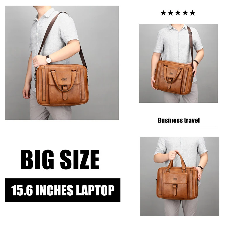 Jeep Buluo Mannen Big Size Aktetas Tassen Voor 15 Inch Laptop Split Lederen Business Handtas Mannelijke Schoudertas Reistas Kantoor