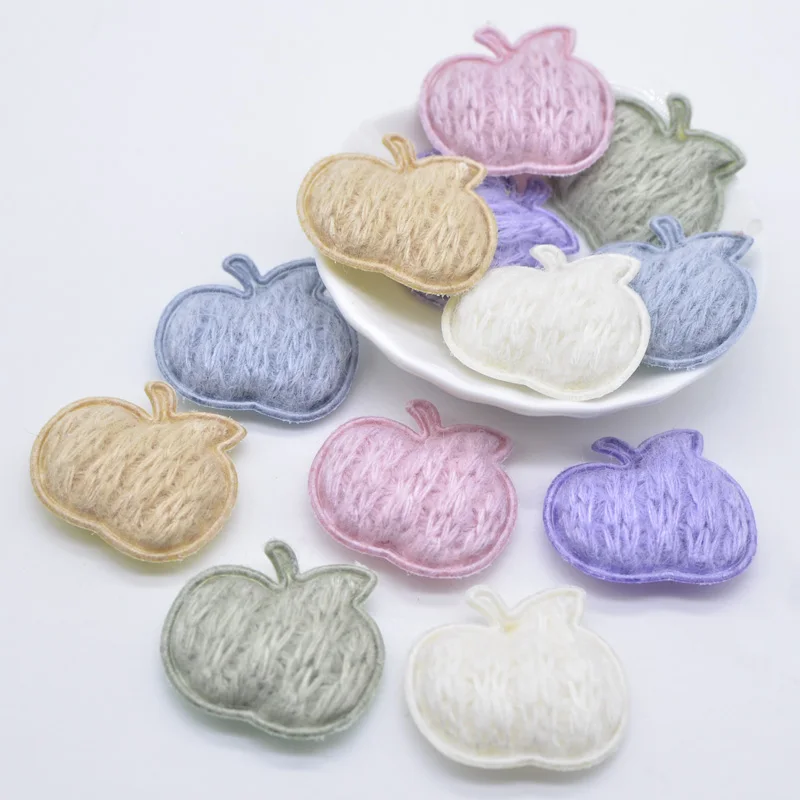 24Pcs 34*32mm Padded Knitting Woolen Fluffy Apple Applique for Clothes Sewing Patches DIY Headwear Hair BB Clips Accessories P93