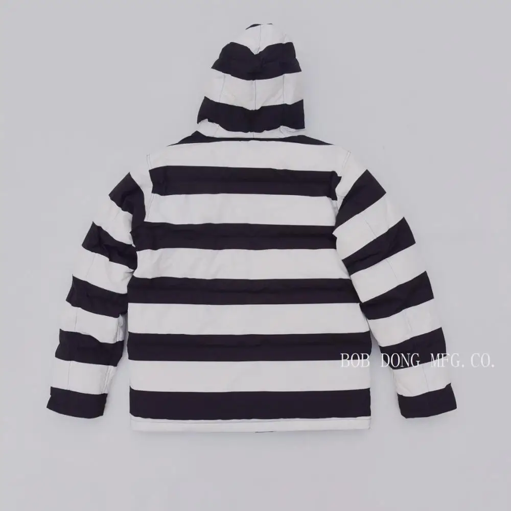 BOB DONG Prisoner Stripes Hooded Down Coat Men's Moto Biker Style Observer Parka