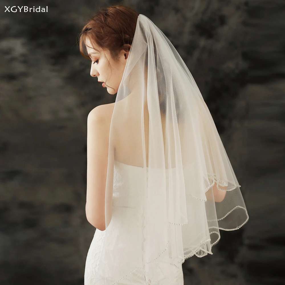 New Arrival Beaded Edge Wedding Veil One Layer White Ivory Voile 2023 Veil Wedding Accessories Vestido De Noiva