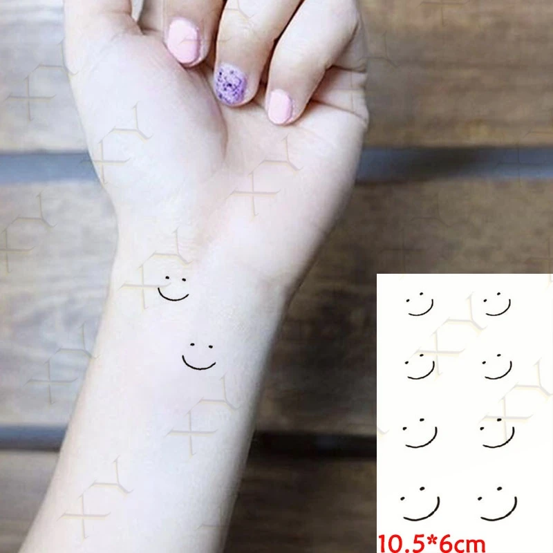 Waterproof Temporary Tattoo Sticker Smiley Cross Snake Small Pattern Flash Tattoo Fake Tatto Neck Wrist Arm Finger for Women Men