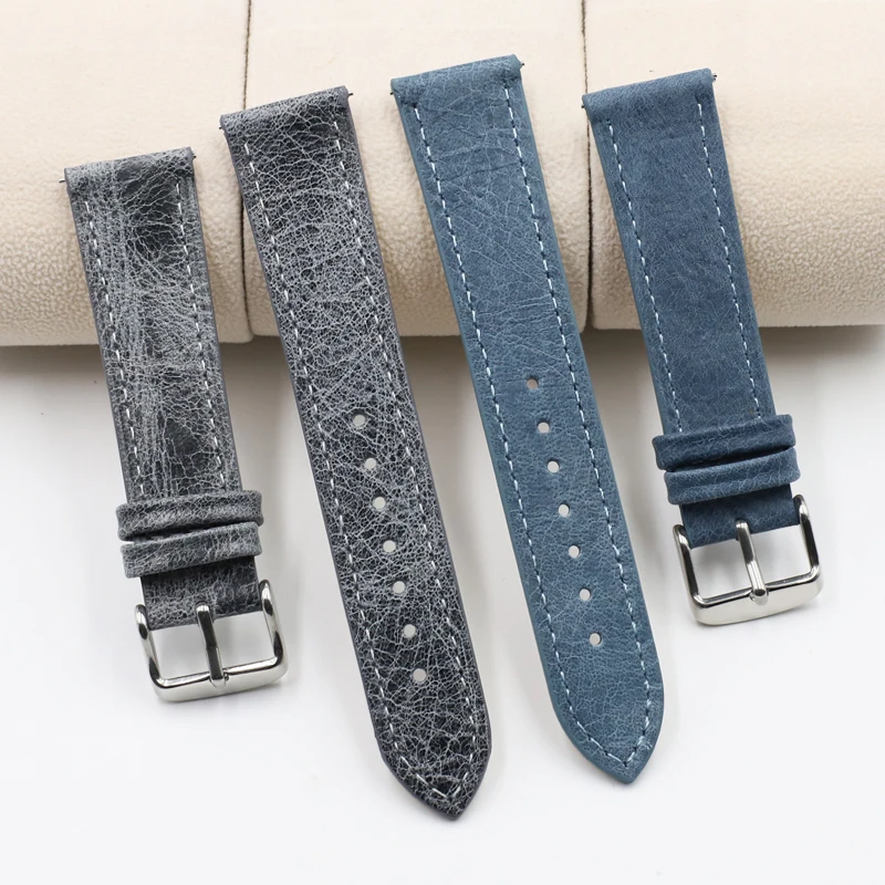 Onthelevel Leather Watch Band Strap 18 19 20 22mm Gray Blue Brown Man Replacement Belt Watchband Accessories #E