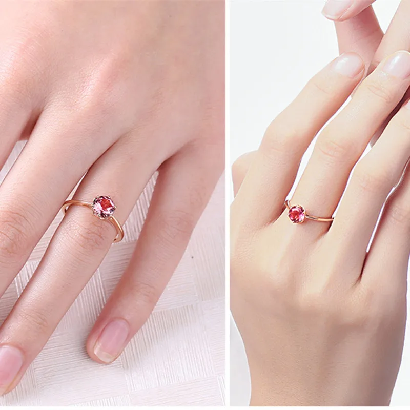 

Buyee 925 Sterling Silver Female Wedding Ring Red Crystal Ring Finger for Women Fashion Rose Gold Fine Fine Jewelry Circle Gift