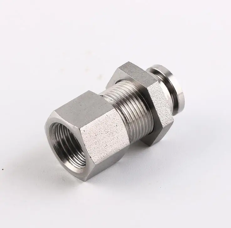 

Pneumatic 4mm-16mm Tube Hose Push In 1/8" 1/4" 3/8" 1/2" BSP thread bulkhead female straight stainless steel 316 air connector