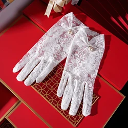 Black Red White Short Lace Gloves Women Party Evening Prom Dress Beaded Lace Gloves Bridal Wedding Gloves For Wedding Supplies