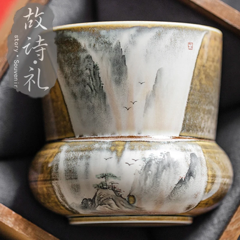 So the new poem li also the retro Japanese ceramics hand-painted firewood landscape water jar tea sea pure manual