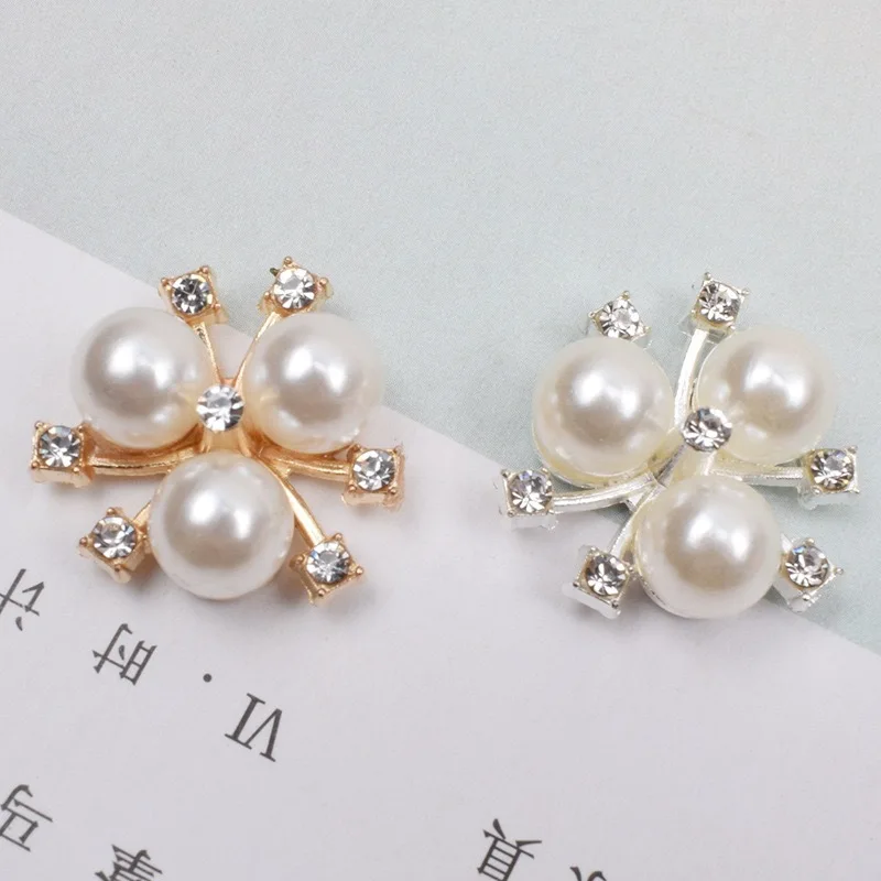 10Pcs/lot Pearl Rhinestone Cabochons for Jewelry Making DIY Handmade Bows Hair Clips Crystal Decoration Alloy Button Accessories