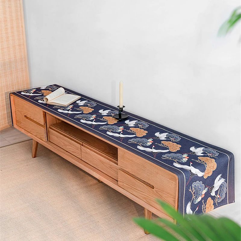 Japanese Cabinet Table Runner National Style Waterproof Oil-proof Wash-Free Cotton Linen Fabric Tablecloth Diningroom Decoration