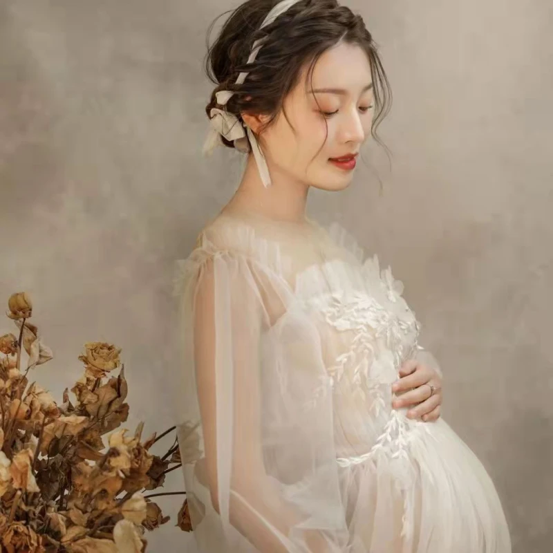 Mesh Photography Props  Studio Photo Prop Maternity Dresses for Photo Shoots Pregnancy Pregnant Mesh Perspective Korean Dress