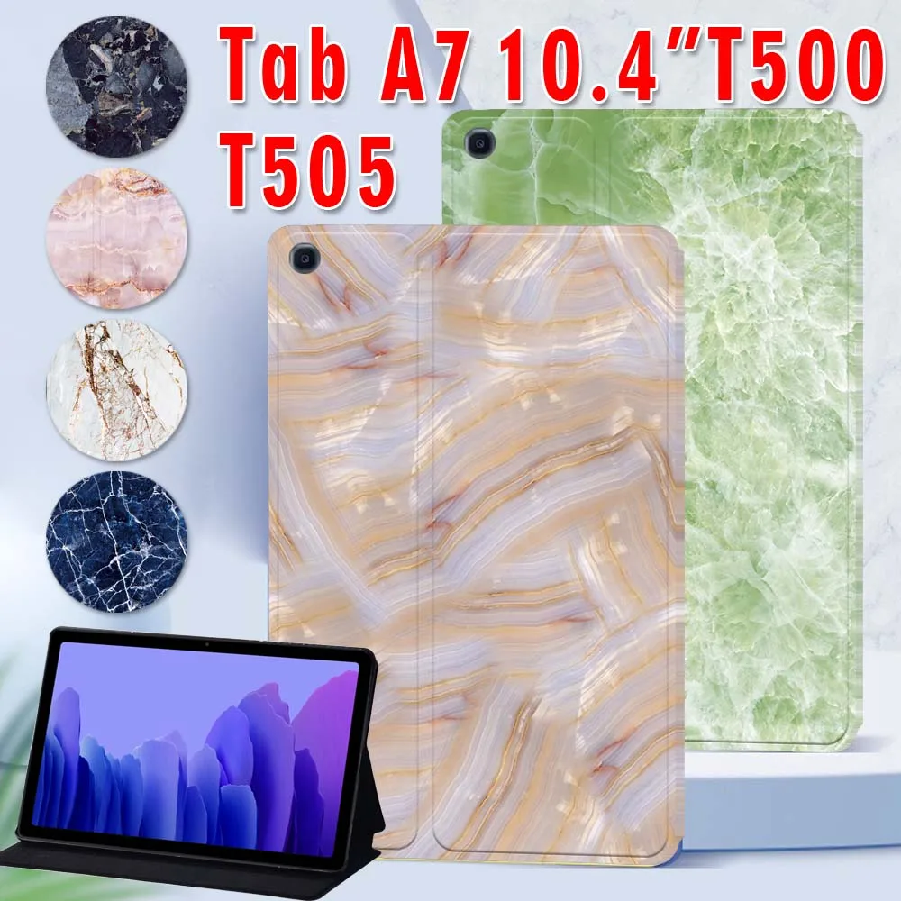 Marble Pattern Tablet Case for Samsung Galaxy Tab A7 10.4 2020 T500 SM-T500 SM-T505 Flip Leather Protective Case + Free Stylus