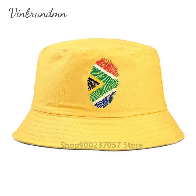 Funny South Africa Flag Fingerprint Panama Bucket Hat Cotton African Pride Patriotic heart Fisherman Hat