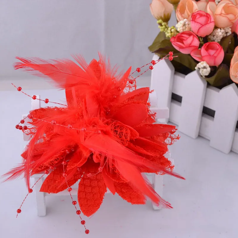 Feather Flower Hair Clip Bead Corsage Bridal Wedding Hair Accessories Lady Prom Brooch Pin Marrige Barrettes Fairy Hair Jewelry