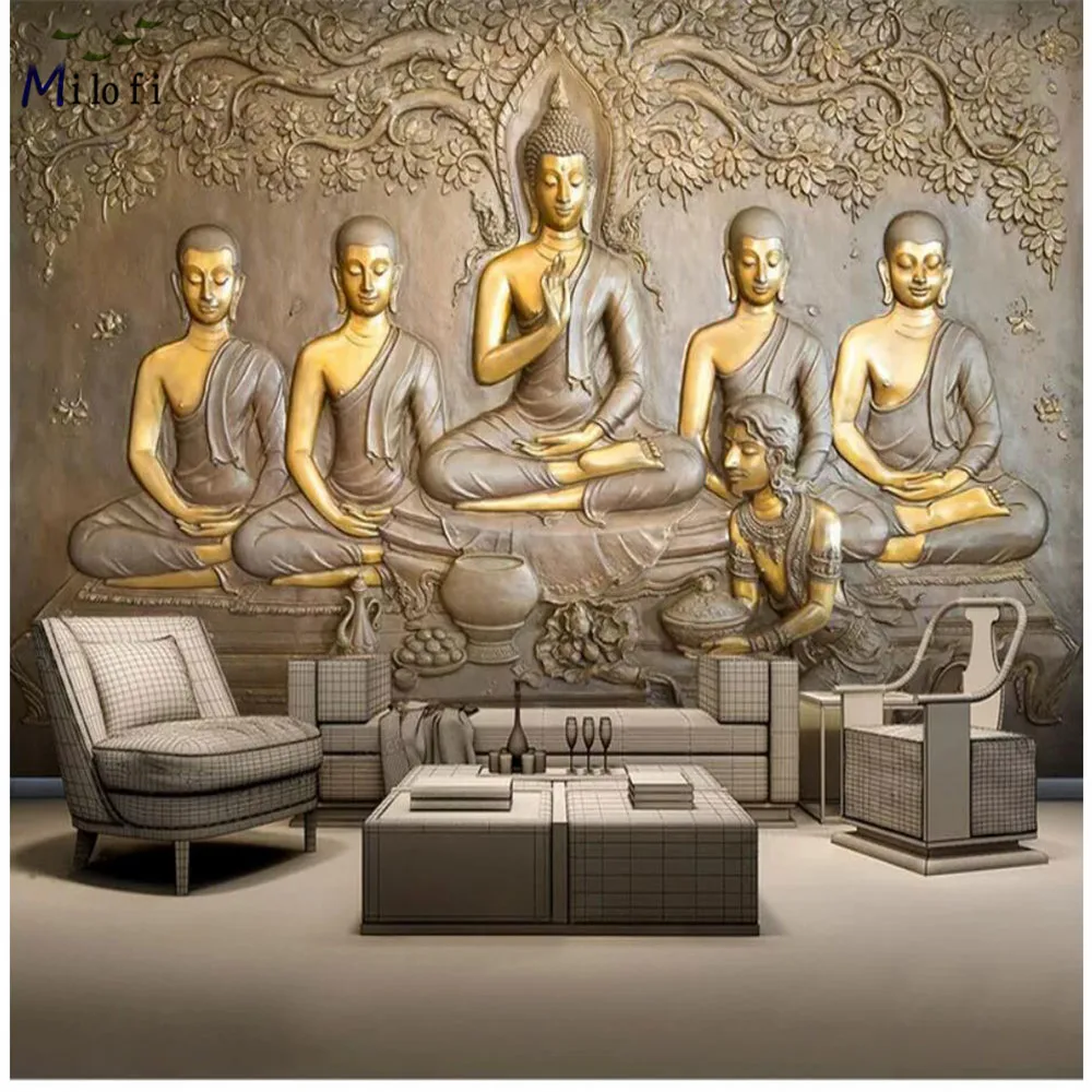 

Milofi custom 3d wallpaper photo mural golden Buddha painting decorative wallpaper background decorative painting