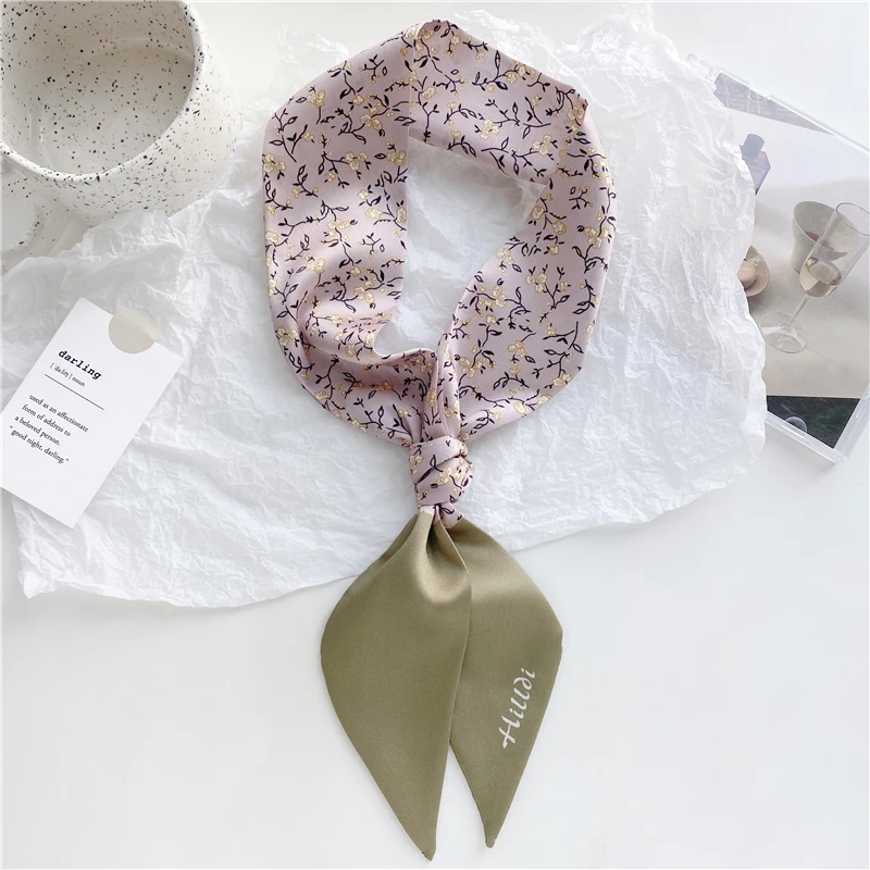 Luna&Dolphin Women Narrow Long Scarf 95x6cm Gentle Floral Elegant Chiffon Silk Tie Flower Printed Bag Ribbon Headbands Choker