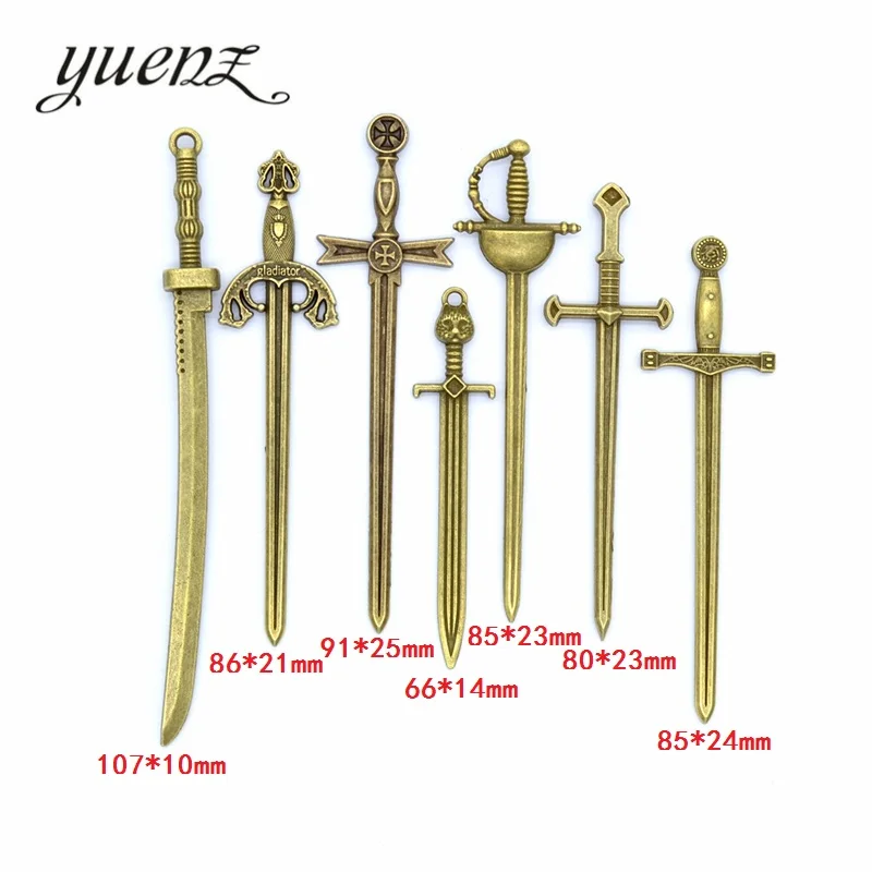 YuenZ Mixed Alloy Antique Knight Sword Charms for Jewelry Making DIY Handmade Weapons Personality Necklace Pendant U057