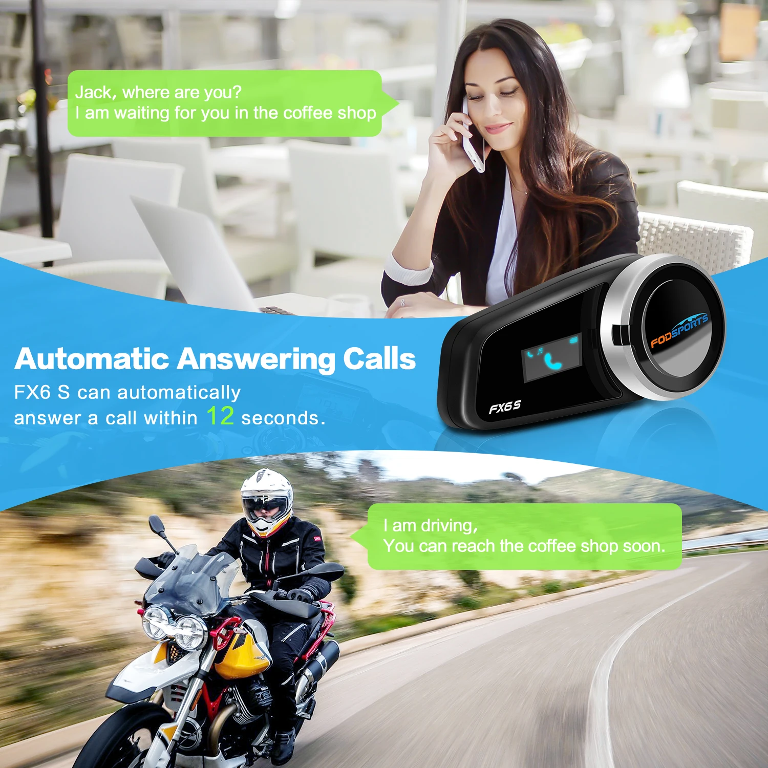 Fodsports FX6S Helmet Bluetooth Intercom Motorcycle Helmet Headset 6 Rider BT 5.0 Interphone with FM Radio,OLED Screen