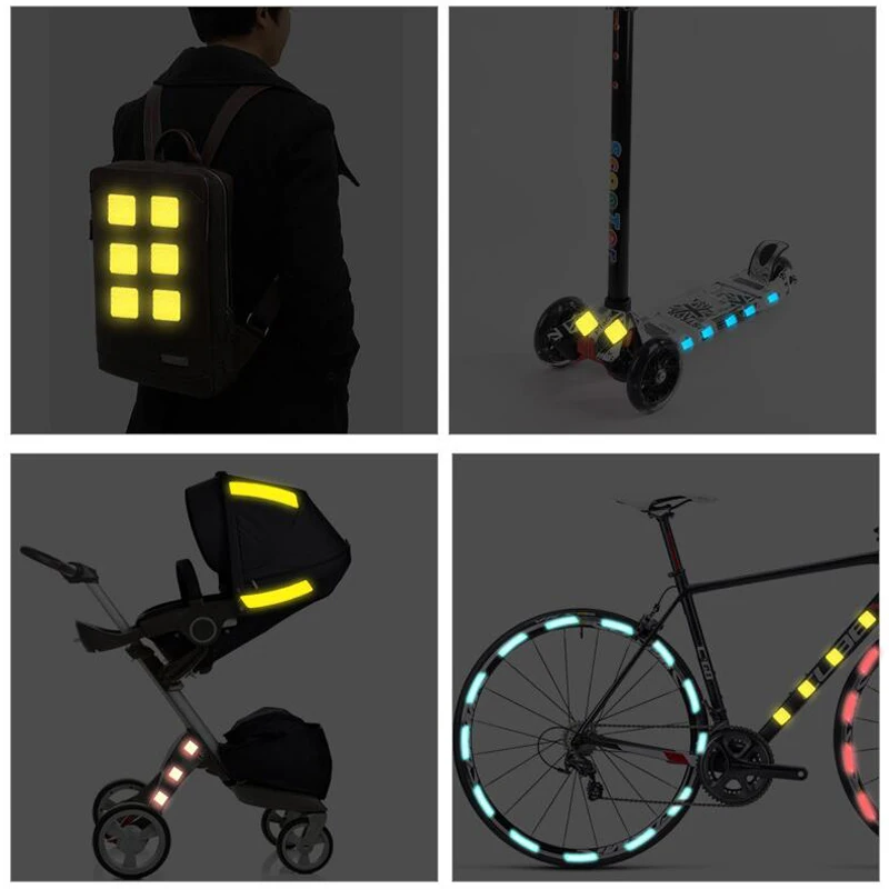 Adesivos refletivos para bicicleta, fita adesiva para segurança da bicicleta, branco, amarelo, acessórios para bicicleta