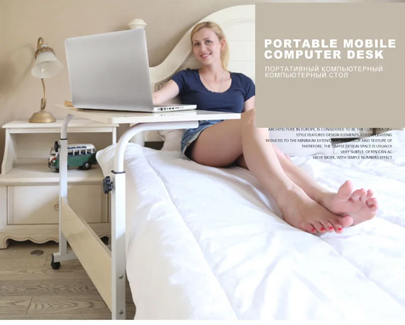 Rimovibile Da Letto Tavolo Del Computer Portatile Desk Notebook Stand Comodino Divano Letto Regolabile Portatile Scrivania Del Computer con Ruote Letto Scrivania Tavolo