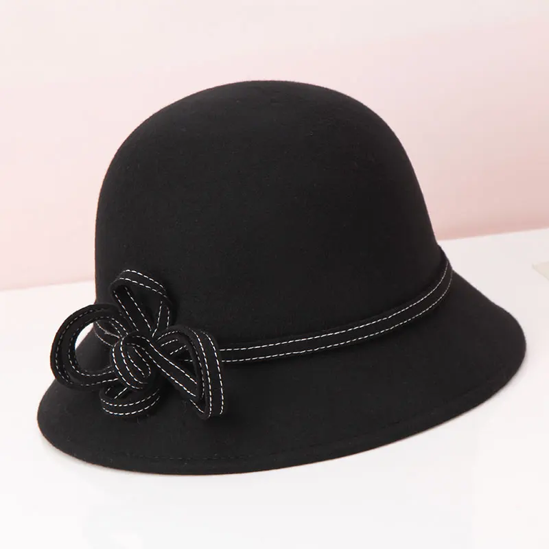 

H295 Lady Wool Felt Fedoras Hat Women Autumn Winter Fashion British Retro Woolen Basin Cap Female Solid Color Cloche Simple Caps