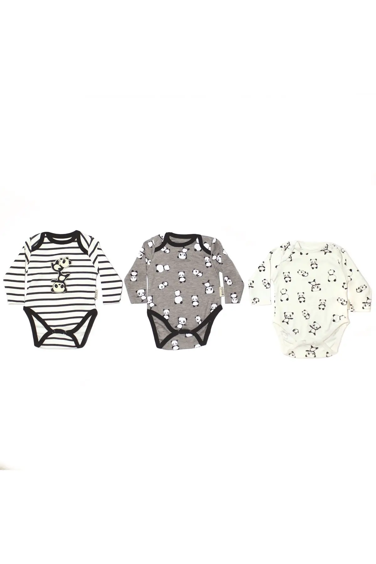 Panda Patterned 3'lü Baby The Zibin Set-Cream gray