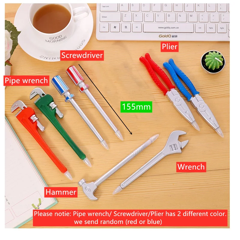 5pcs Hardware Ballpoint Pens Set Wrench Hammer Screwdriver Black Color Ink for Writing Unique Gift School Office A6829